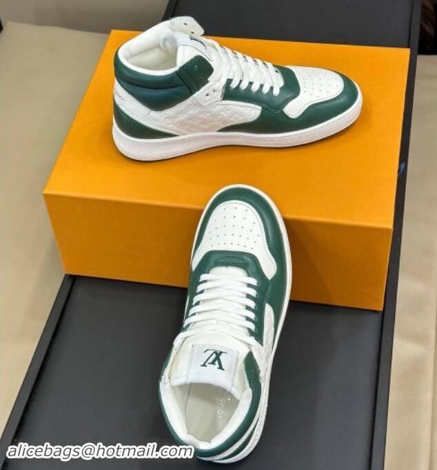 Popular Style Louis Vuitton LV Stadium Mid Top Sneakers in Monogram-Debossed Leather Green 114067