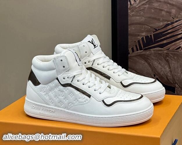 Top Design Louis Vuitton LV Stadium Mid Top Sneakers in Monogram-Debossed Leather White 1114068