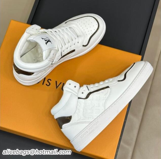 Top Design Louis Vuitton LV Stadium Mid Top Sneakers in Monogram-Debossed Leather White 1114068