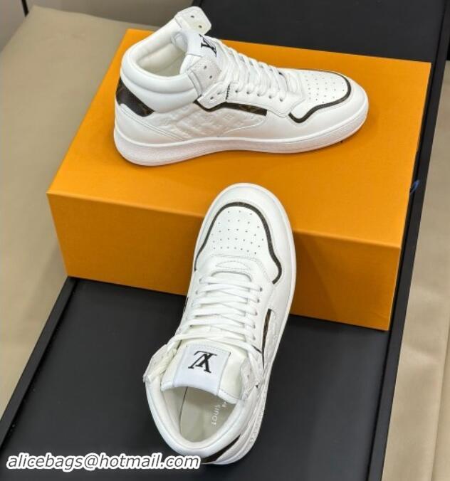 Top Design Louis Vuitton LV Stadium Mid Top Sneakers in Monogram-Debossed Leather White 1114068