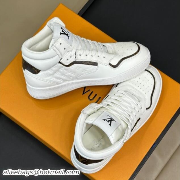 Top Design Louis Vuitton LV Stadium Mid Top Sneakers in Monogram-Debossed Leather White 1114068