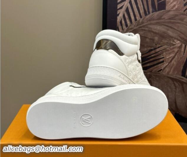 Top Design Louis Vuitton LV Stadium Mid Top Sneakers in Monogram-Debossed Leather White 1114068