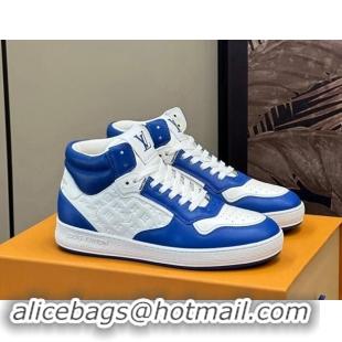 Sophisticated Louis Vuitton LV Stadium Mid Top Sneakers in Monogram-Debossed Leather Blue 1114069