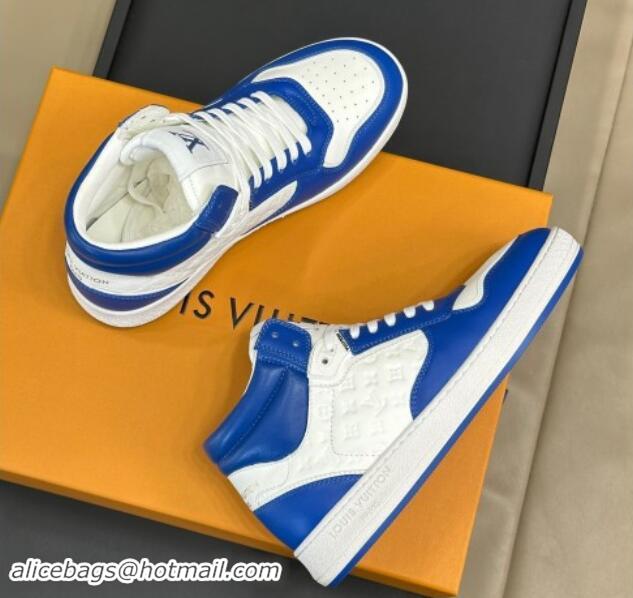 Sophisticated Louis Vuitton LV Stadium Mid Top Sneakers in Monogram-Debossed Leather Blue 1114069