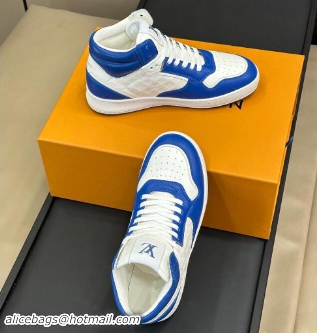 Sophisticated Louis Vuitton LV Stadium Mid Top Sneakers in Monogram-Debossed Leather Blue 1114069