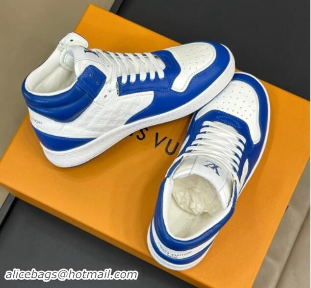 Sophisticated Louis Vuitton LV Stadium Mid Top Sneakers in Monogram-Debossed Leather Blue 1114069