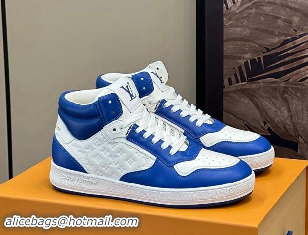 Sophisticated Louis Vuitton LV Stadium Mid Top Sneakers in Monogram-Debossed Leather Blue 1114069