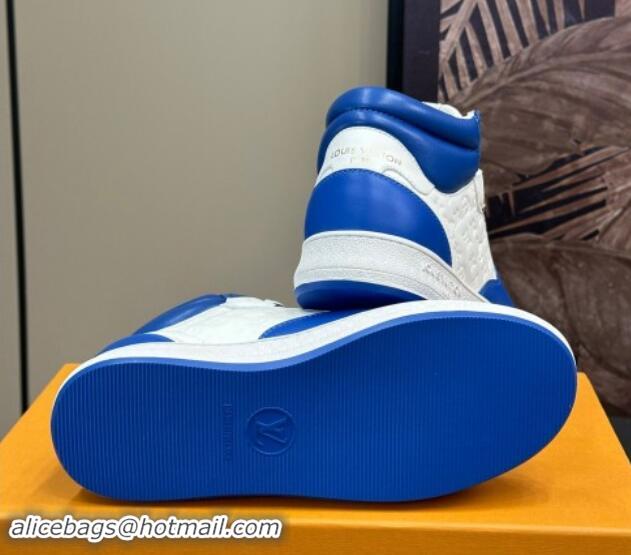 Sophisticated Louis Vuitton LV Stadium Mid Top Sneakers in Monogram-Debossed Leather Blue 1114069