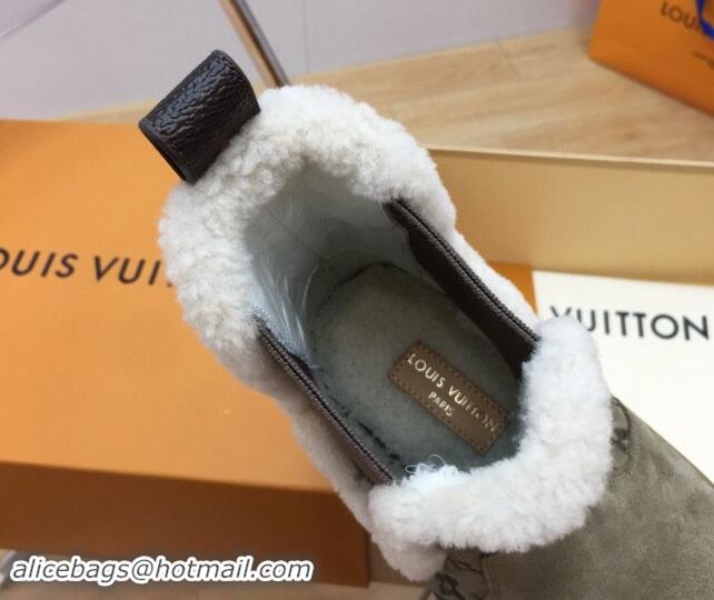 Good Quality Louis Vuitton Aspen Chelsea Ankle Boots in Monogram Suede and Shearling Wool 1ADC7D Green 1114073