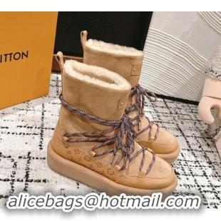 Best Grade Louis Vuitton Aspen Platform Laces up Ankle Boots in Suede 1AC75R Brown 1114077