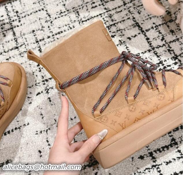 Best Grade Louis Vuitton Aspen Platform Laces up Ankle Boots in Suede 1AC75R Brown 1114077