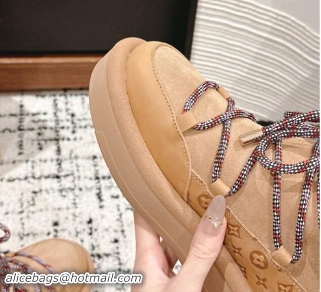 Best Grade Louis Vuitton Aspen Platform Laces up Ankle Boots in Suede 1AC75R Brown 1114077