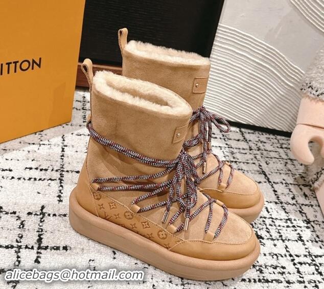 Best Grade Louis Vuitton Aspen Platform Laces up Ankle Boots in Suede 1AC75R Brown 1114077