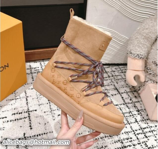 Best Grade Louis Vuitton Aspen Platform Laces up Ankle Boots in Suede 1AC75R Brown 1114077