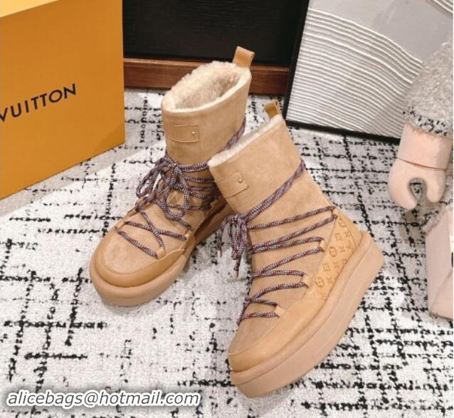 Best Grade Louis Vuitton Aspen Platform Laces up Ankle Boots in Suede 1AC75R Brown 1114077