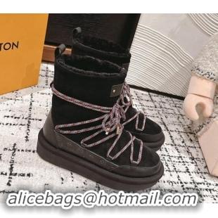 Luxurious Louis Vuitton Aspen Platform Laces up Ankle Boots in Suede 1AC75R Black 1114078