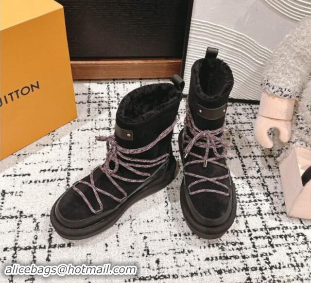 Luxurious Louis Vuitton Aspen Platform Laces up Ankle Boots in Suede 1AC75R Black 1114078