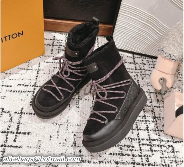 Luxurious Louis Vuitton Aspen Platform Laces up Ankle Boots in Suede 1AC75R Black 1114078