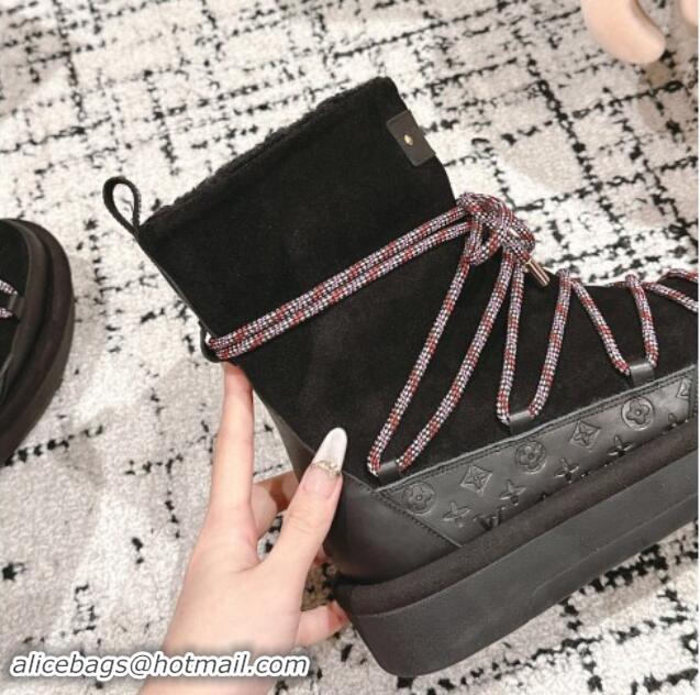 Luxurious Louis Vuitton Aspen Platform Laces up Ankle Boots in Suede 1AC75R Black 1114078