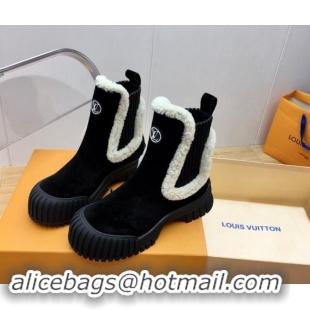 Most Popular Louis Vuitton Ruby Flat Ankle Boots in Suede and Shearling Wool Black 2024 1AGWFK 1114079