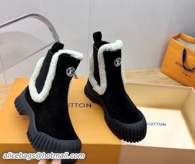 Most Popular Louis Vuitton Ruby Flat Ankle Boots in Suede and Shearling Wool Black 2024 1AGWFK 1114079