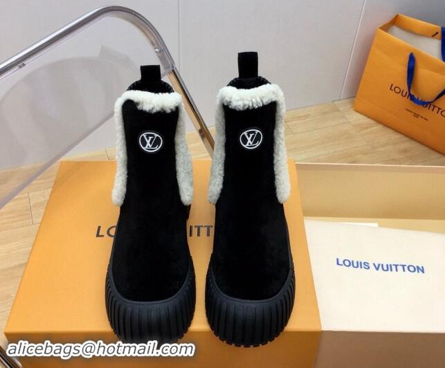 Most Popular Louis Vuitton Ruby Flat Ankle Boots in Suede and Shearling Wool Black 2024 1AGWFK 1114079