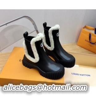 Good Product Louis Vuitton Ruby Flat Ankle Boots in Black Leather and Shearling Wool 1114081