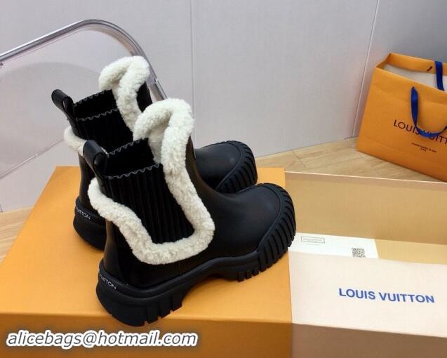 Good Product Louis Vuitton Ruby Flat Ankle Boots in Black Leather and Shearling Wool 1114081