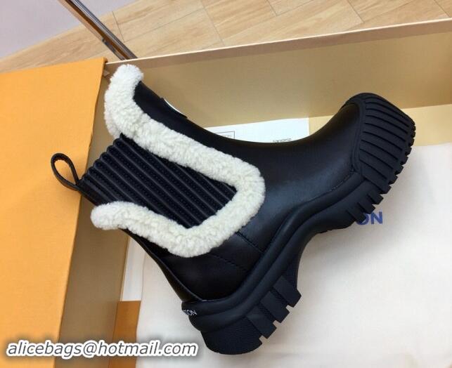 Good Product Louis Vuitton Ruby Flat Ankle Boots in Black Leather and Shearling Wool 1114081