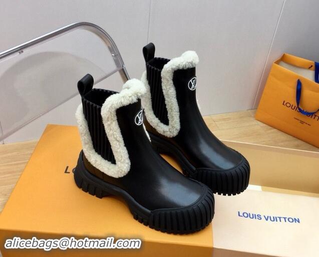 Good Product Louis Vuitton Ruby Flat Ankle Boots in Black Leather and Shearling Wool 1114081