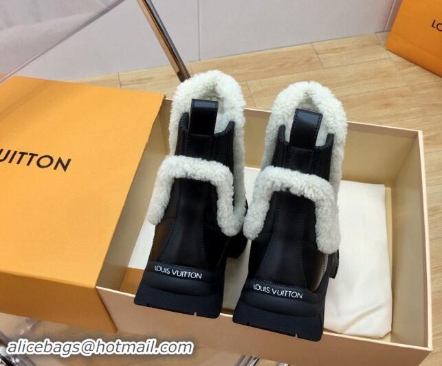 Good Product Louis Vuitton Ruby Flat Ankle Boots in Black Leather and Shearling Wool 1114081