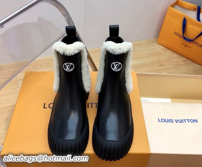 Good Product Louis Vuitton Ruby Flat Ankle Boots in Black Leather and Shearling Wool 1114081