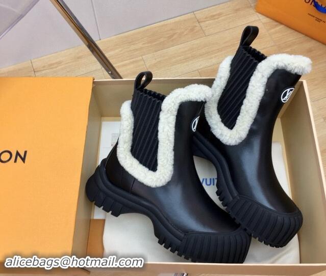 Good Product Louis Vuitton Ruby Flat Ankle Boots in Black Leather and Shearling Wool 1114081