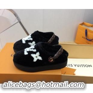 Good Product Louis Vuitton Aspen Comfort Clog Platform Mules in Shearling Black 1ADC2H 114082