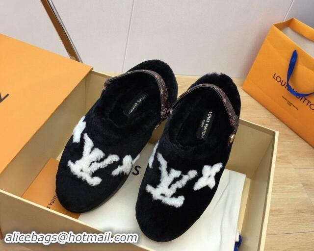 Good Product Louis Vuitton Aspen Comfort Clog Platform Mules in Shearling Black 1ADC2H 114082