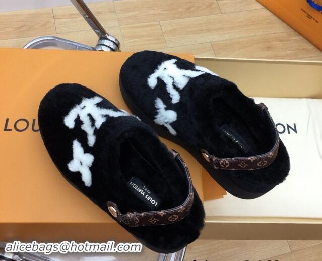 Good Product Louis Vuitton Aspen Comfort Clog Platform Mules in Shearling Black 1ADC2H 114082