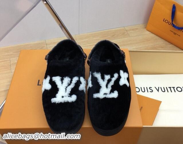 Good Product Louis Vuitton Aspen Comfort Clog Platform Mules in Shearling Black 1ADC2H 114082