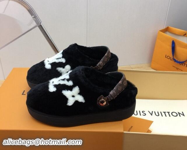 Good Product Louis Vuitton Aspen Comfort Clog Platform Mules in Shearling Black 1ADC2H 114082