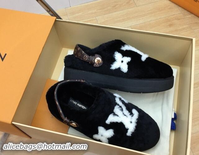 Good Product Louis Vuitton Aspen Comfort Clog Platform Mules in Shearling Black 1ADC2H 114082