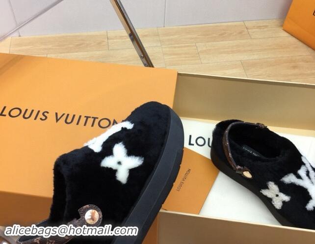 Good Product Louis Vuitton Aspen Comfort Clog Platform Mules in Shearling Black 1ADC2H 114082