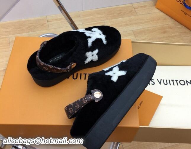 Good Product Louis Vuitton Aspen Comfort Clog Platform Mules in Shearling Black 1ADC2H 114082