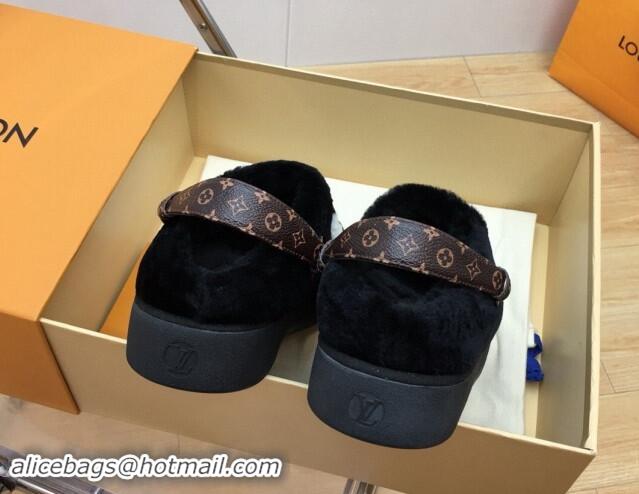 Good Product Louis Vuitton Aspen Comfort Clog Platform Mules in Shearling Black 1ADC2H 114082