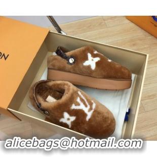 Good Quality Louis Vuitton Aspen Comfort Clog Platform Mules in Shearling Brown 1ADC2H 114083