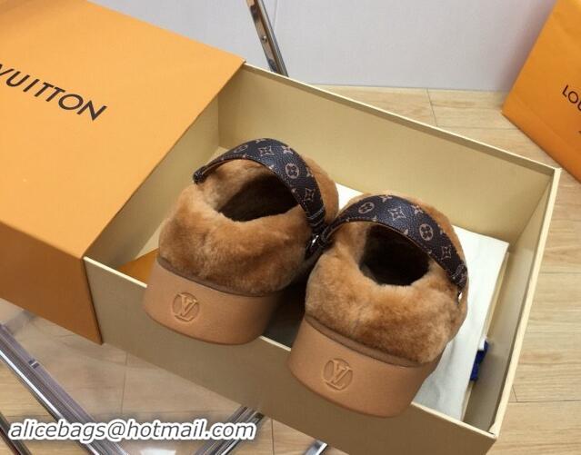 Good Quality Louis Vuitton Aspen Comfort Clog Platform Mules in Shearling Brown 1ADC2H 114083