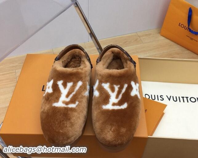 Good Quality Louis Vuitton Aspen Comfort Clog Platform Mules in Shearling Brown 1ADC2H 114083