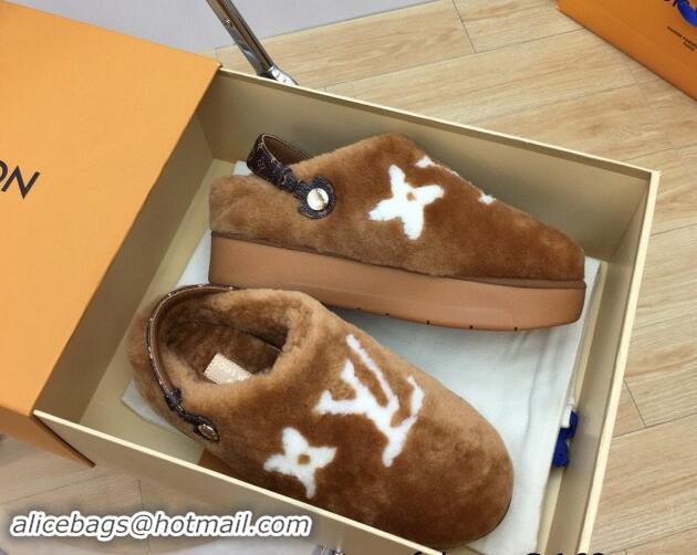 Good Quality Louis Vuitton Aspen Comfort Clog Platform Mules in Shearling Brown 1ADC2H 114083