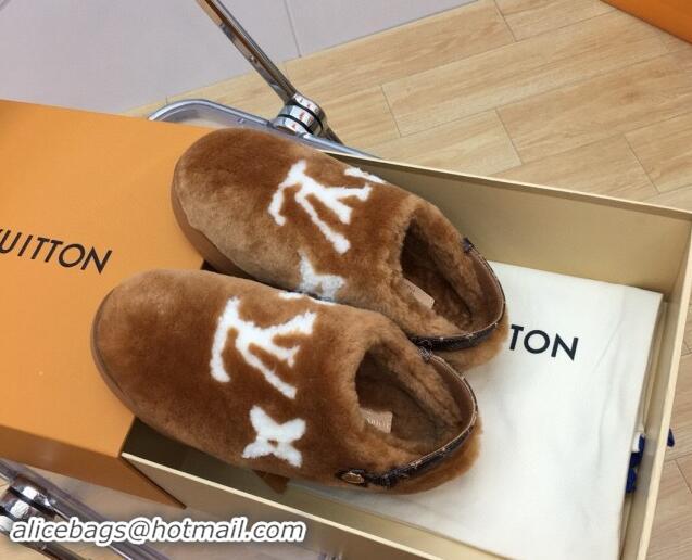 Good Quality Louis Vuitton Aspen Comfort Clog Platform Mules in Shearling Brown 1ADC2H 114083