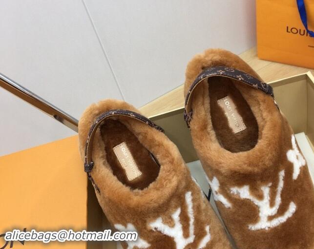 Good Quality Louis Vuitton Aspen Comfort Clog Platform Mules in Shearling Brown 1ADC2H 114083