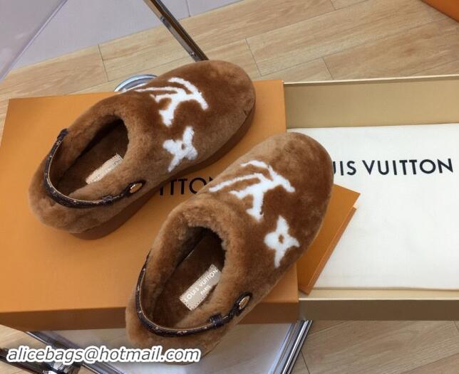 Good Quality Louis Vuitton Aspen Comfort Clog Platform Mules in Shearling Brown 1ADC2H 114083