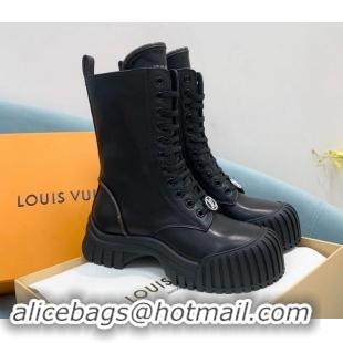 Top Design Louis Vuitton Ruby Flat Ranger Lace-up Boots in Black Leather 1114084